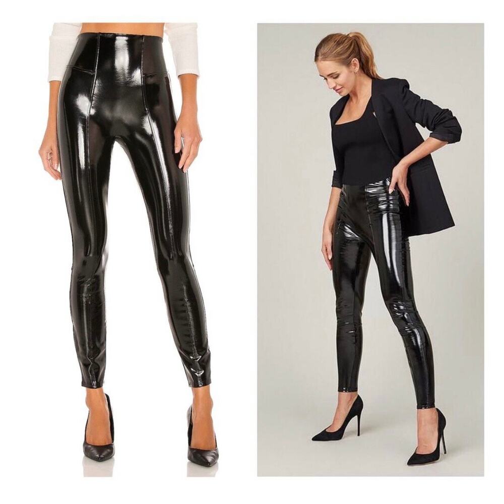 SPANX Faux Patent Leather Legging Small Black Skinny High Rise Stretch